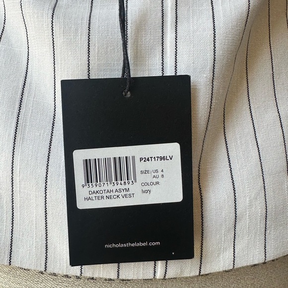 Nicholas Pinstriped “Dakotah Asymmetrical Halter Neck Vest” Size 4 New With Tags - Picture 9 of 16